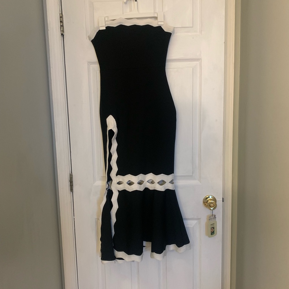 L’abeye black and white formal dress